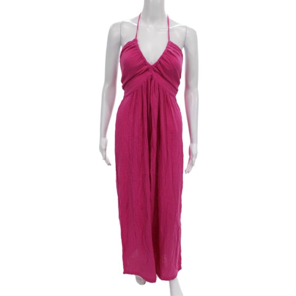 Michael Stars Women Pink Halter Maxi Dress Cotton Tie Size S